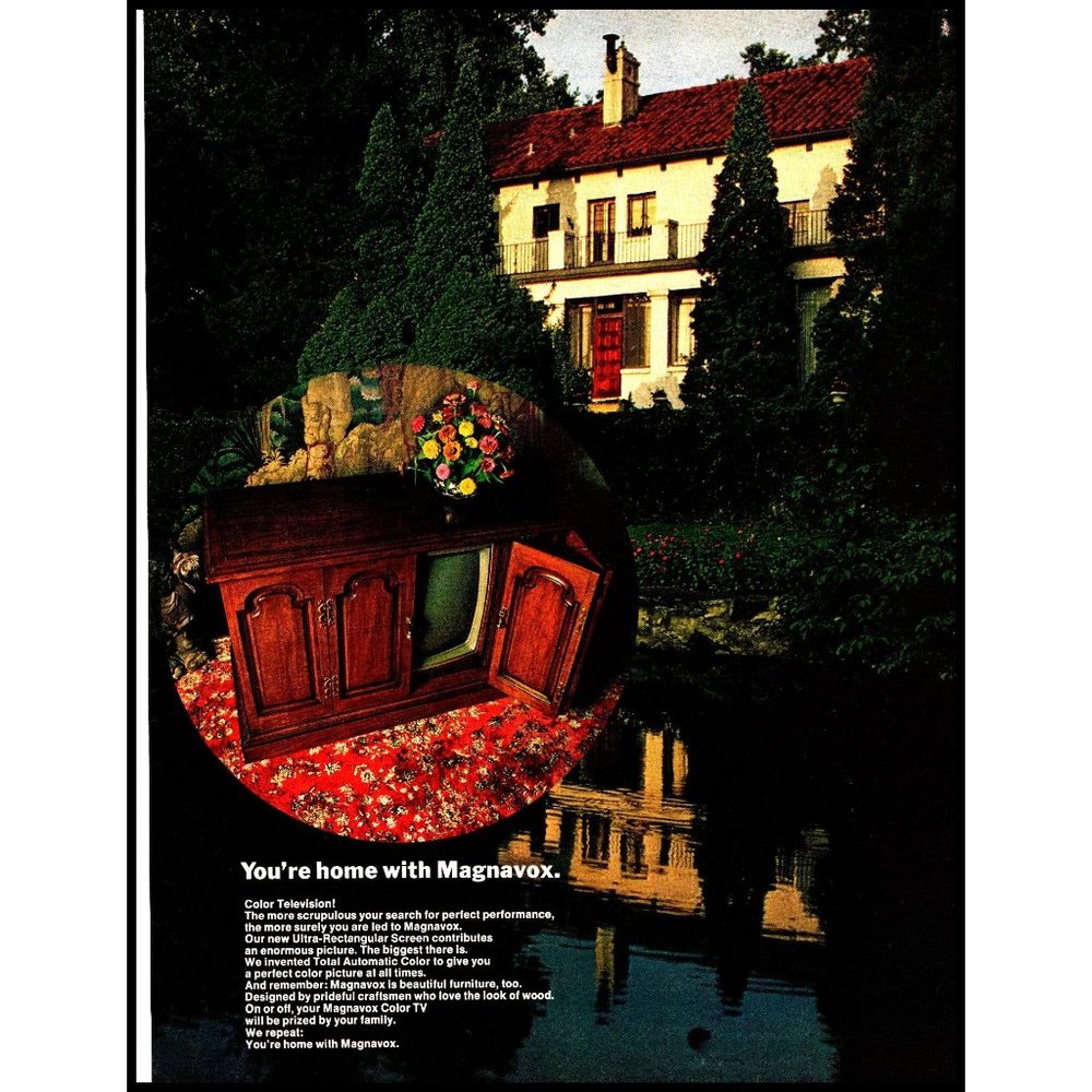 1970 Magnavox Color TV Floor Model Vintage Print Ad 70s Tech Wall Art Villa